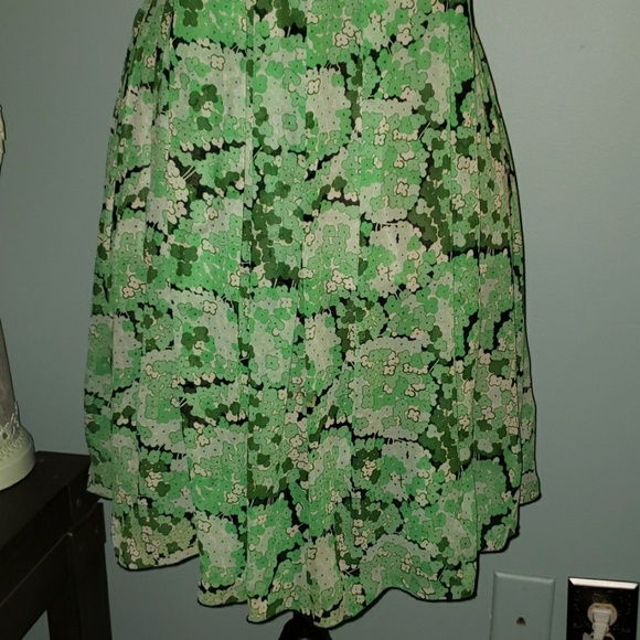 Anthro Anna Sui Silk Strapless Green Clovers Dress - Picture 3 of 8